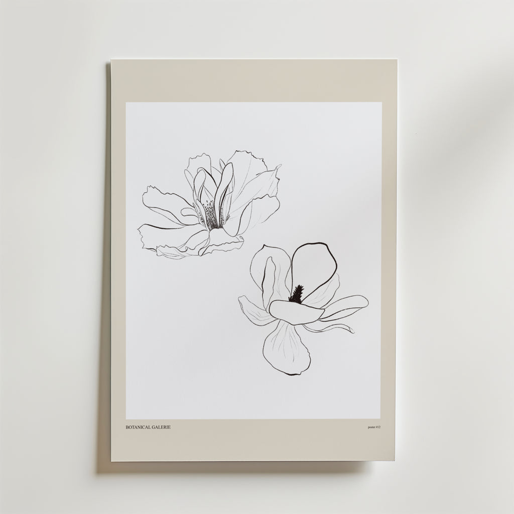 Airborne Grace Poster – Två blommor svävar med lätthet i ett ögonblick av stilla rörelse.