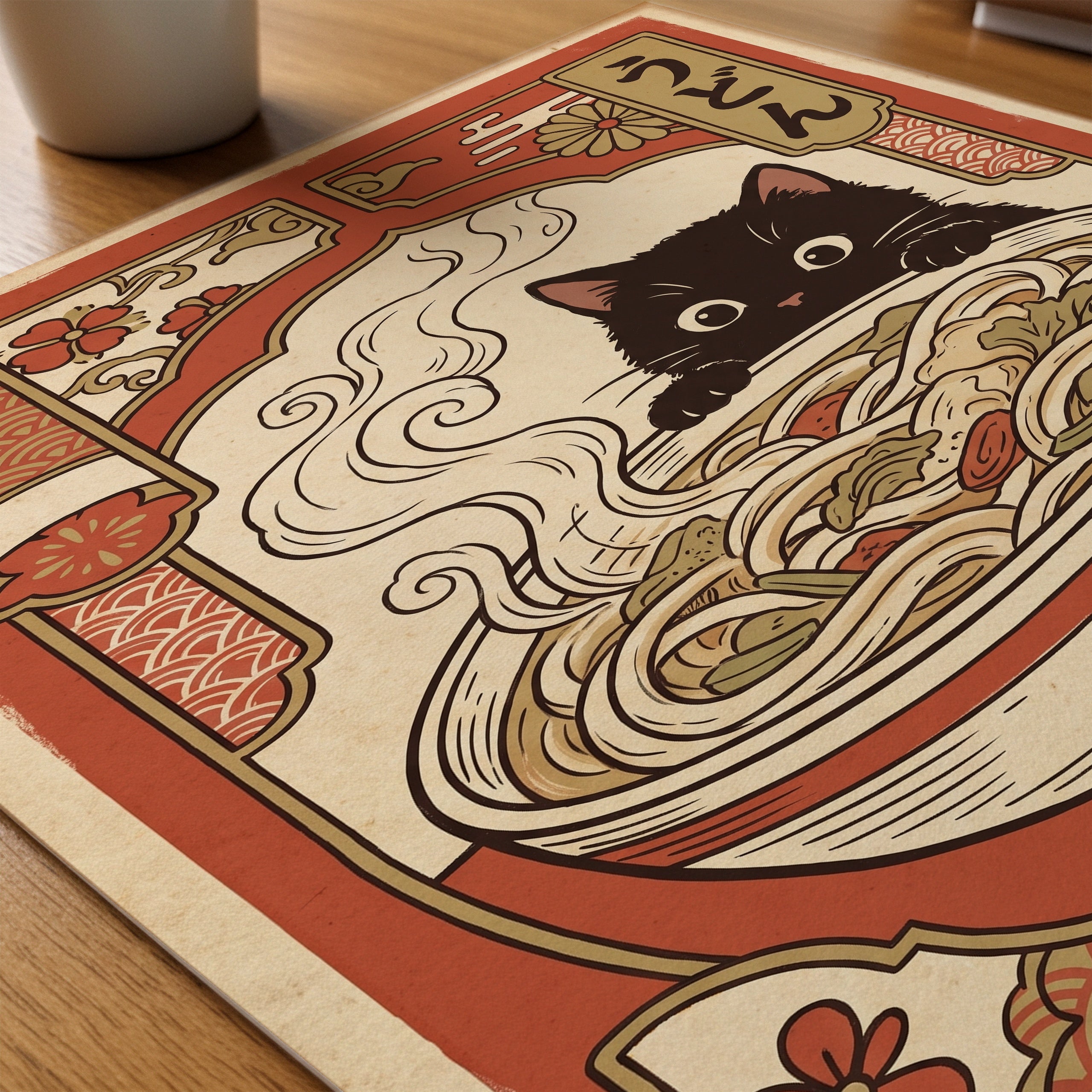 Ramen Cat Poster – närbild på papper