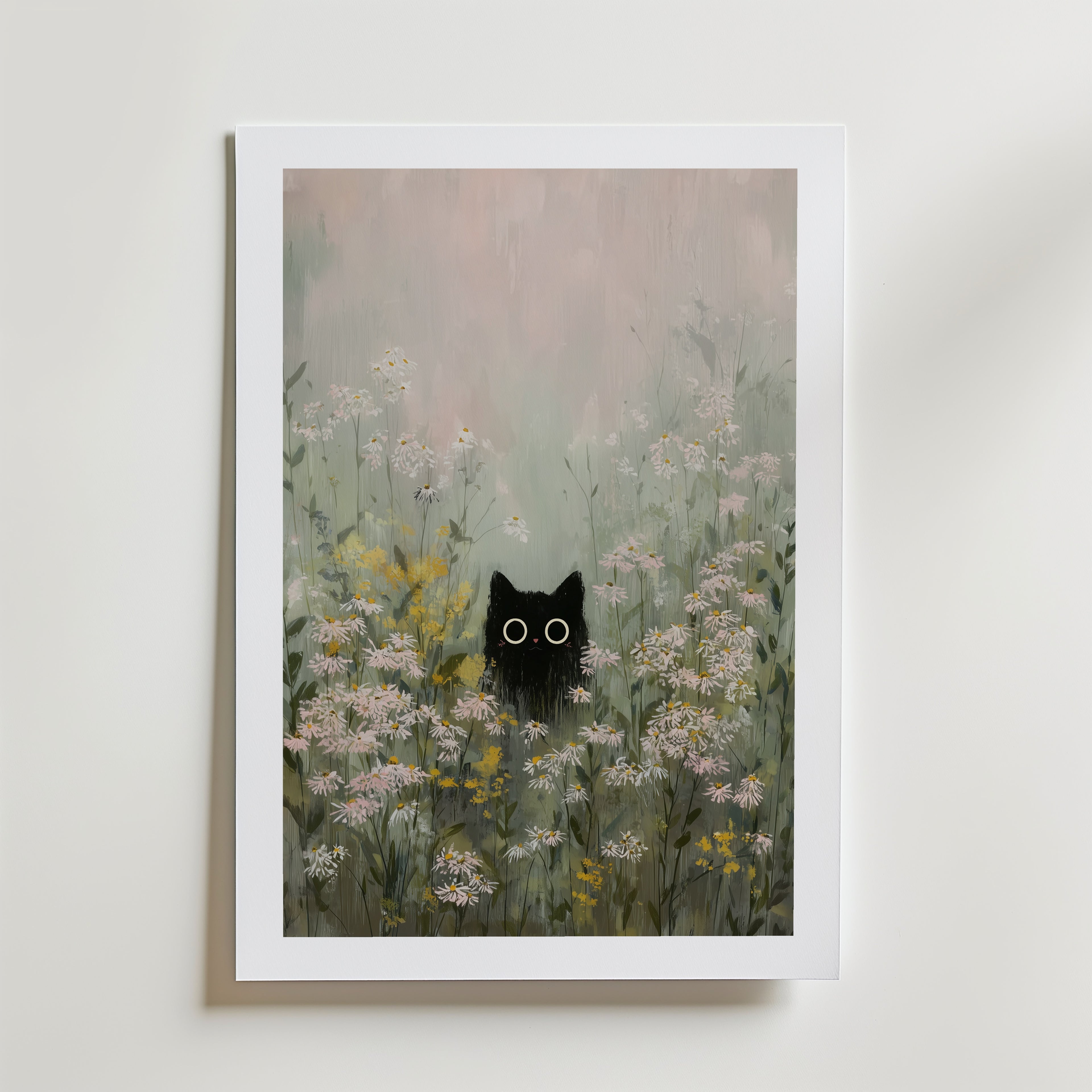 Silent Meadow Cat Poster – med passepartout