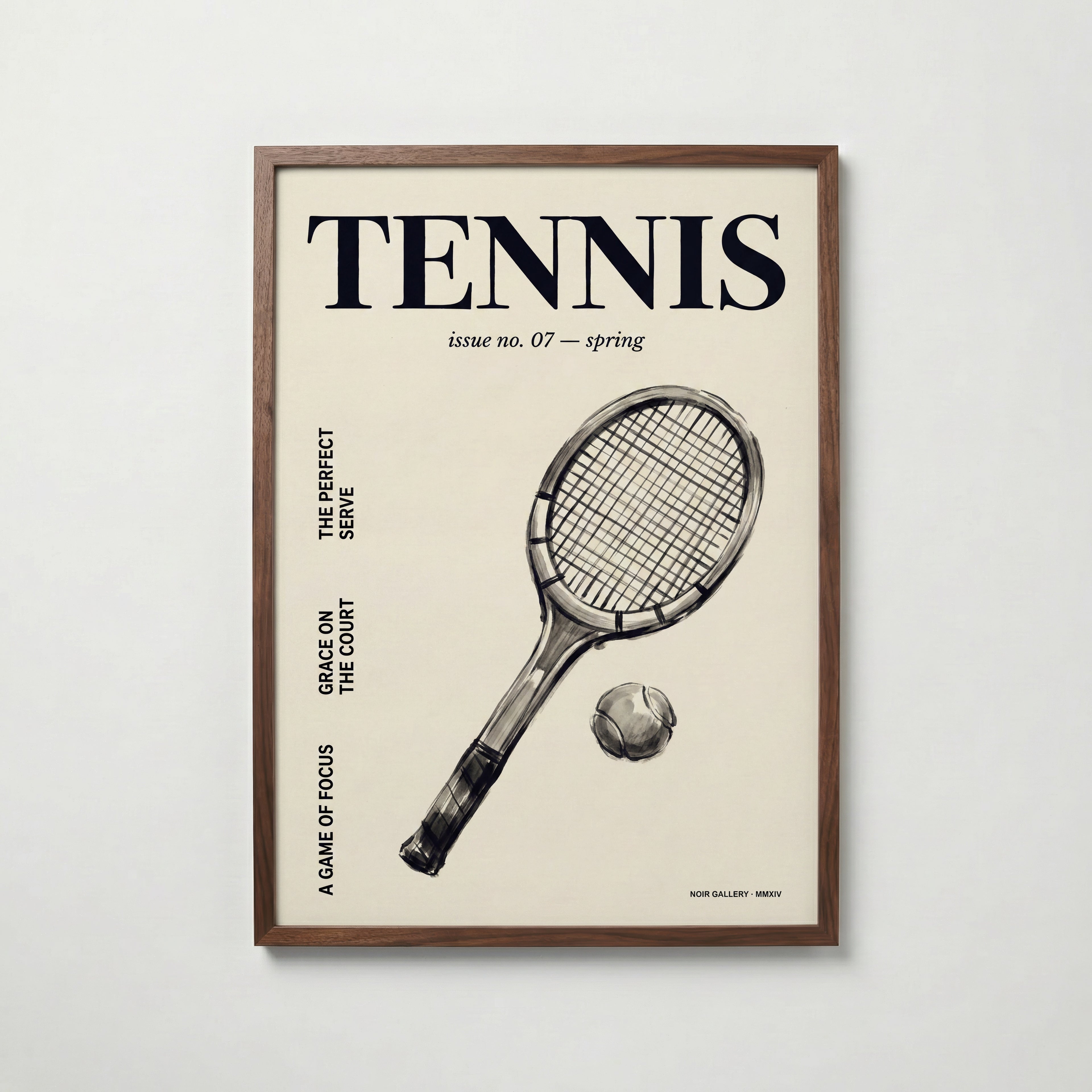 Vintage Tennis Cover affisch i valnötsram med nostalgiskt tennismotiv från Bozetto med fri frakt över 499 kr