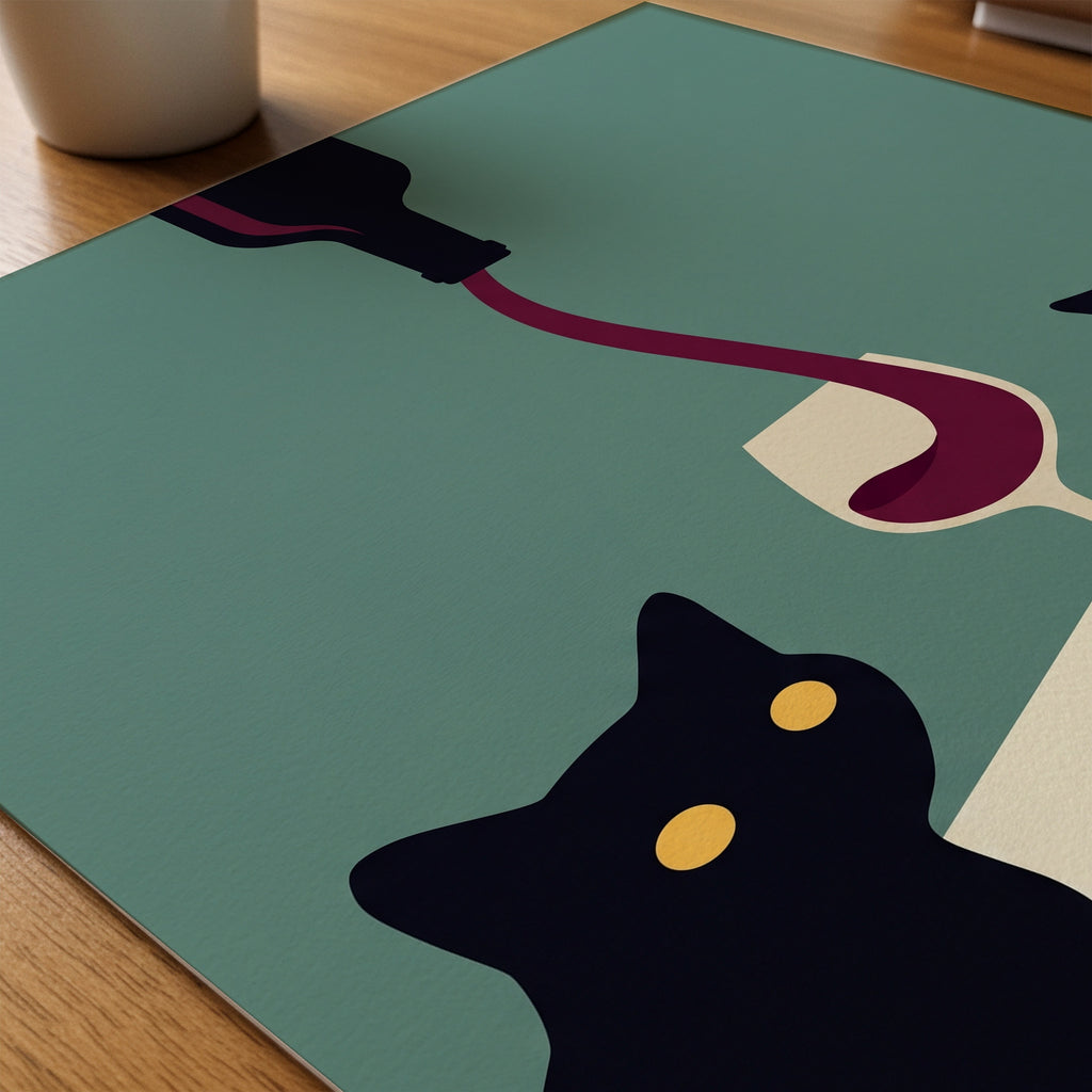 Wine & Cats Poster – närbild på papper