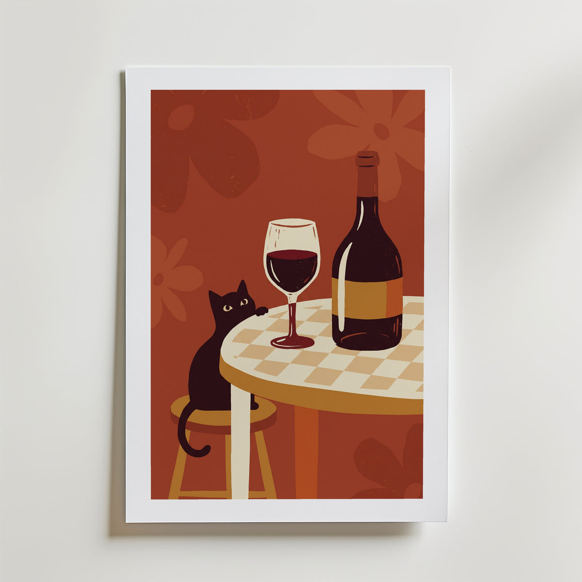 Wine Hour Cat Poster – med passepartout